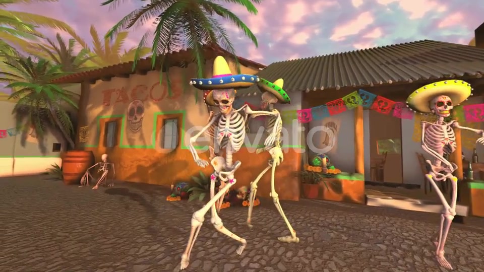 Mexican Dancing Skeletons In A Village #1 Videohive 23788361 Motion Graphics Image 5