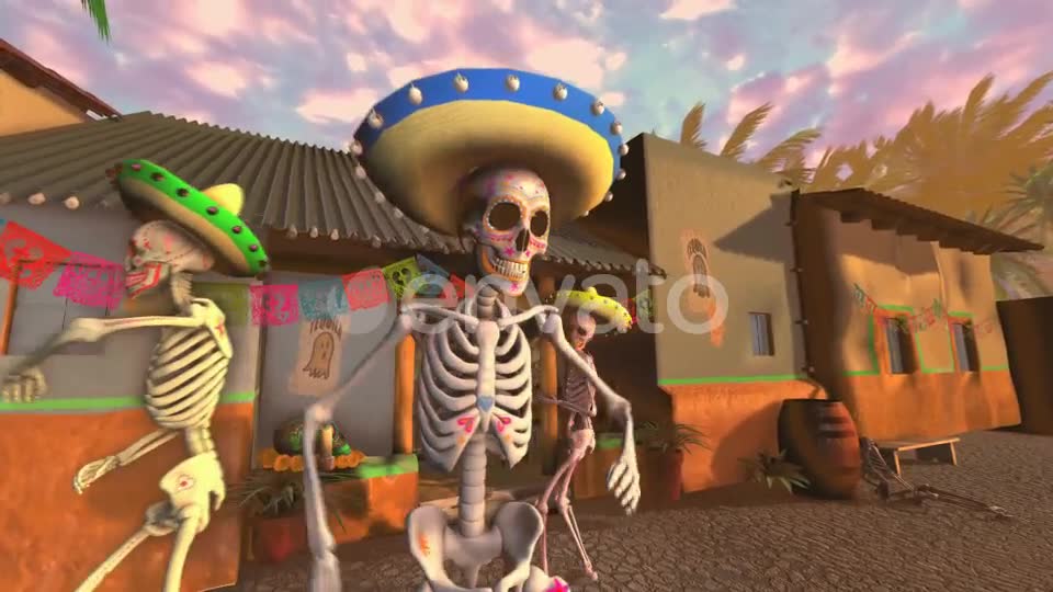 Mexican Dancing Skeletons In A Village #1 Videohive 23788361 Motion Graphics Image 8