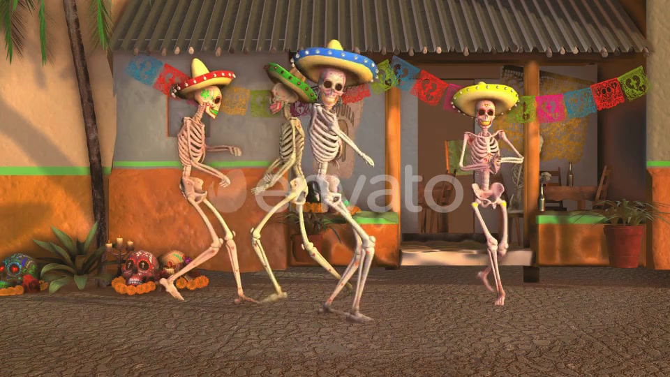 Mexican Dancing Skeletons In A Village #2 Videohive 23846800 Motion Graphics Image 3