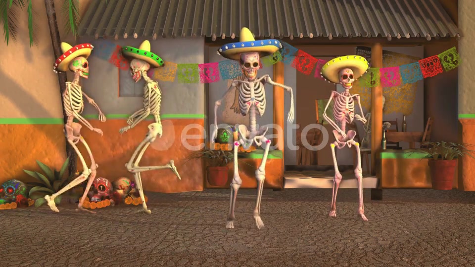 Mexican Dancing Skeletons In A Village #2 Videohive 23846800 Motion Graphics Image 4