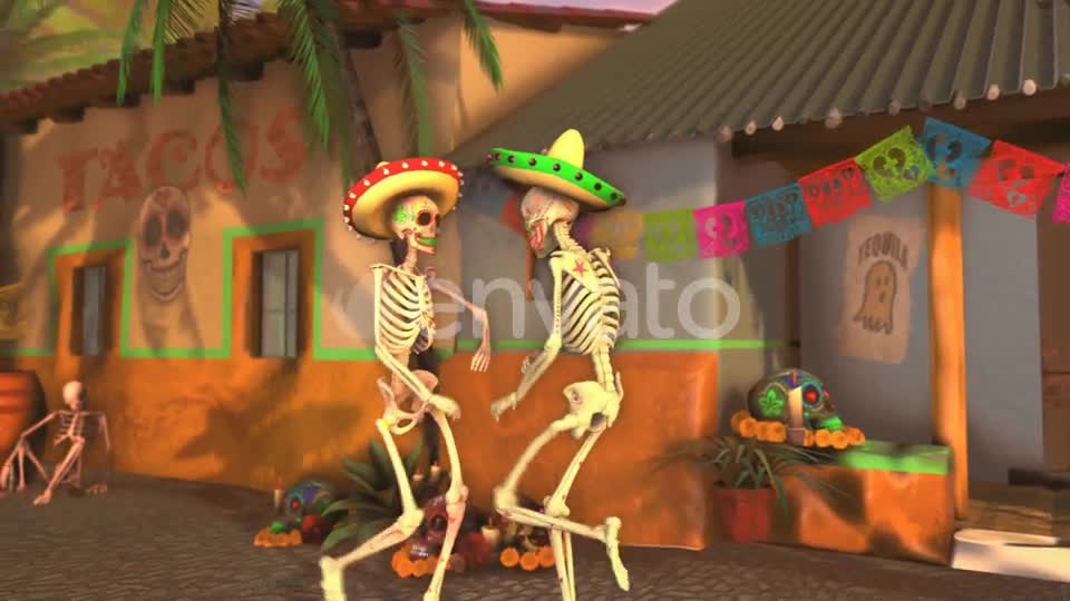Mexican Dancing Skeletons In A Village #3 Videohive 23847084 Motion Graphics Image 1