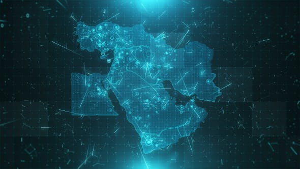 Middle East Map Background Cities Connections 4K - Videohive Download 20443278
