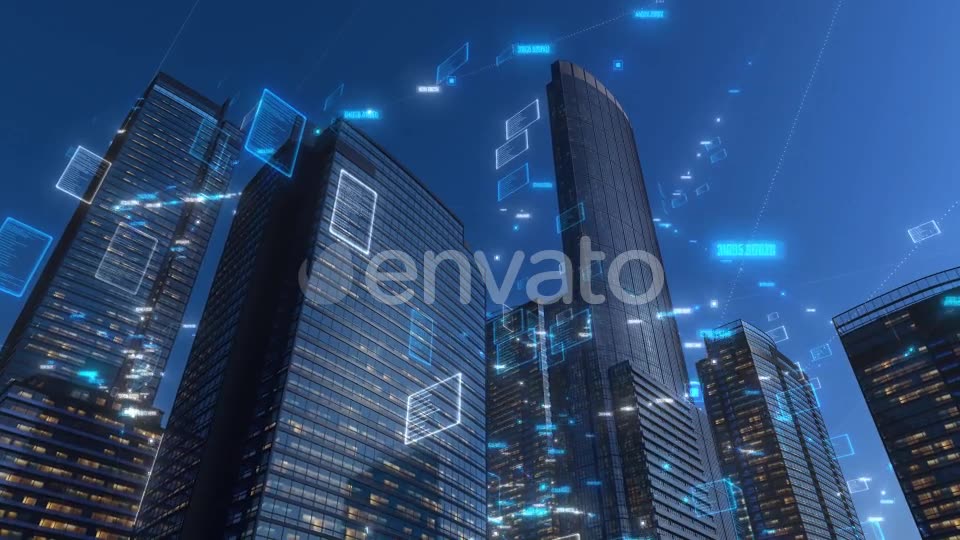 Modern City Buildings With High Tech Data Elements (Day Version) 4K Videohive 25642618 Motion Graphics Image 2