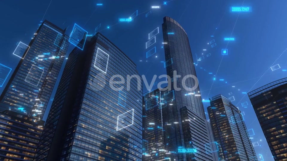 Modern City Buildings With High Tech Data Elements (Day Version) 4K Videohive 25642618 Motion Graphics Image 3