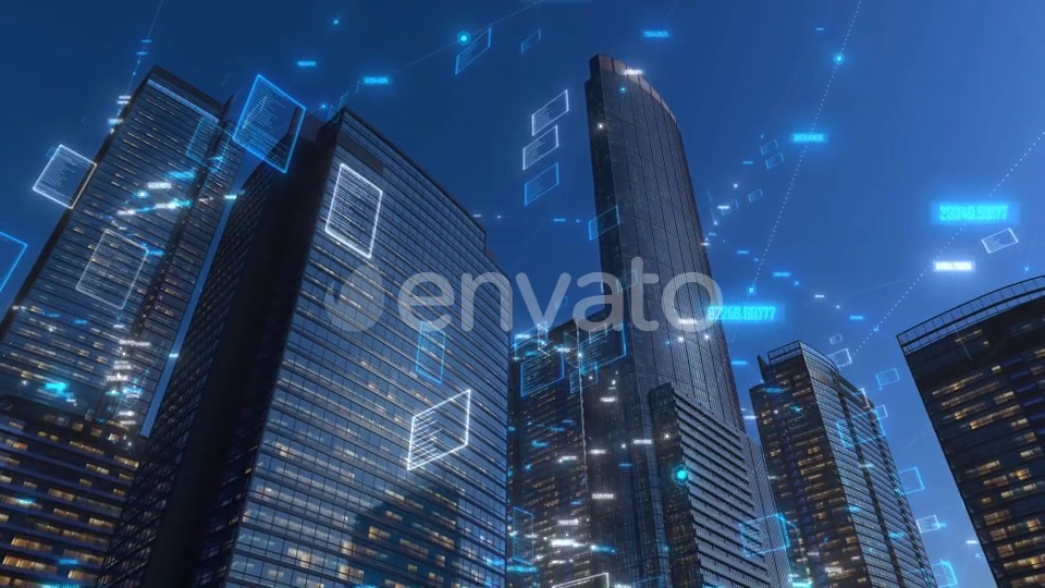 Modern City Buildings With High Tech Data Elements (Day Version) 4K Videohive 25642618 Motion Graphics Image 4