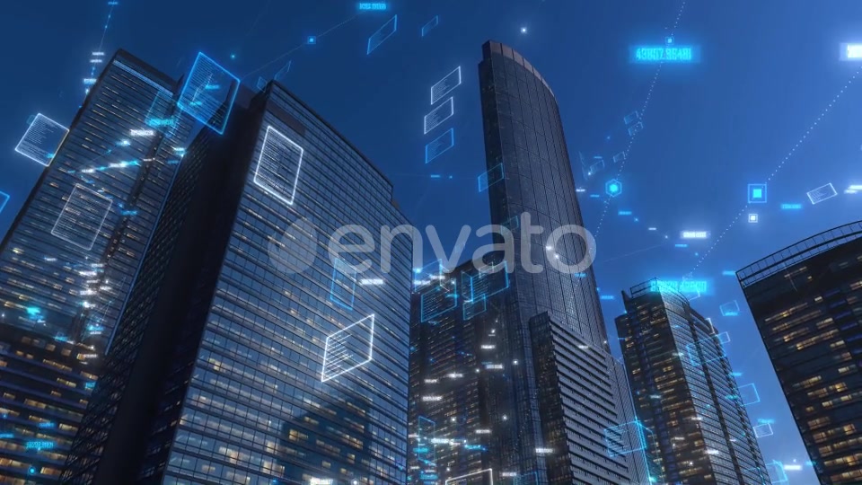 Modern City Buildings With High Tech Data Elements (Day Version) 4K Videohive 25642618 Motion Graphics Image 5