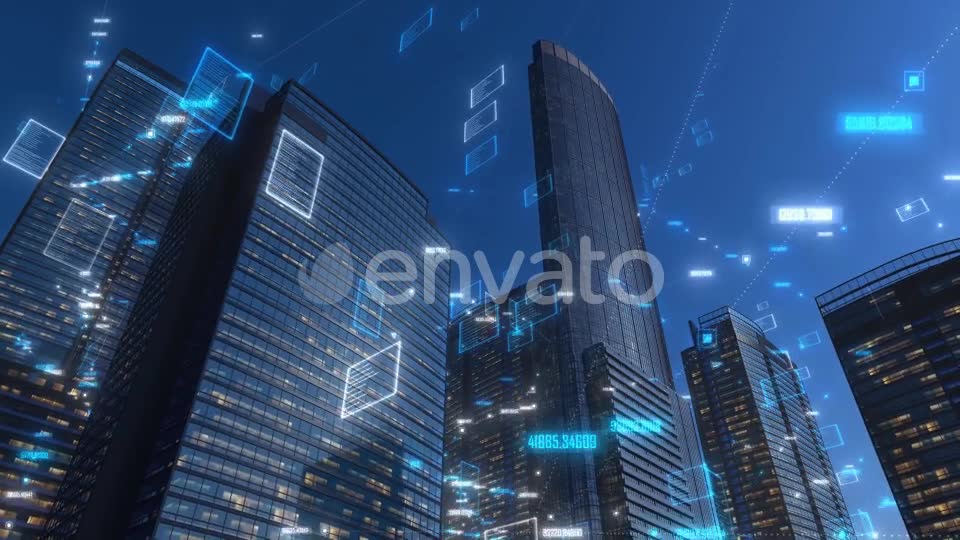 Modern City Buildings With High Tech Data Elements (Day Version) 4K Videohive 25642618 Motion Graphics Image 6