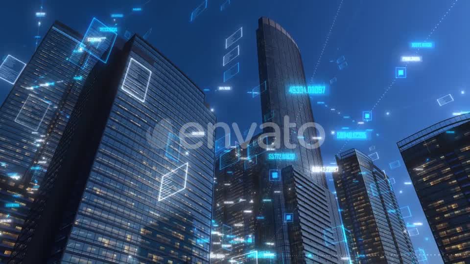 Modern City Buildings With High Tech Data Elements (Day Version) 4K Videohive 25642618 Motion Graphics Image 7