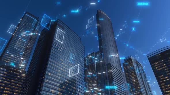 Modern City Buildings With High Tech Data Elements (Day Version) 4K - 25642618 Videohive Download