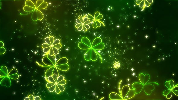Neon Clover Leaves Falling Background - Videohive Download 21587737