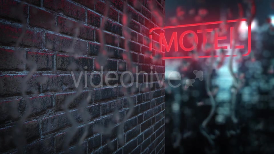 Neon Sign of the Motel Behind the Wet Glass with Drops Videohive 20014336 Motion Graphics Image 5