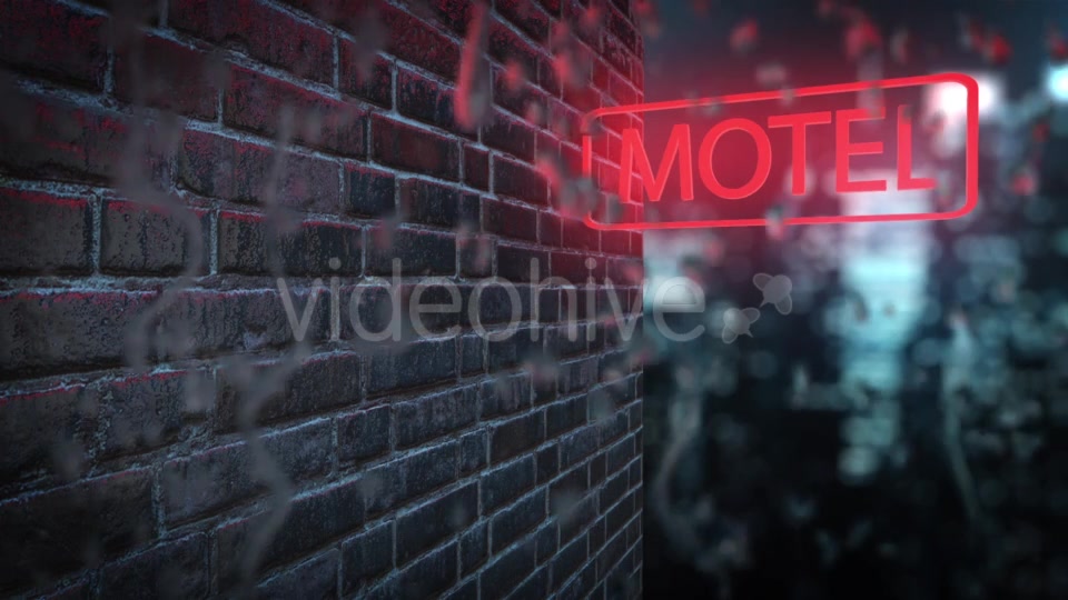 Neon Sign of the Motel Behind the Wet Glass with Drops Videohive 20014336 Motion Graphics Image 8