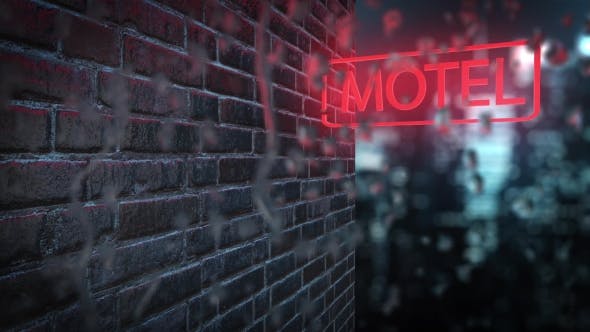 Neon Sign of the Motel Behind the Wet Glass with Drops - 20014336 Download Videohive