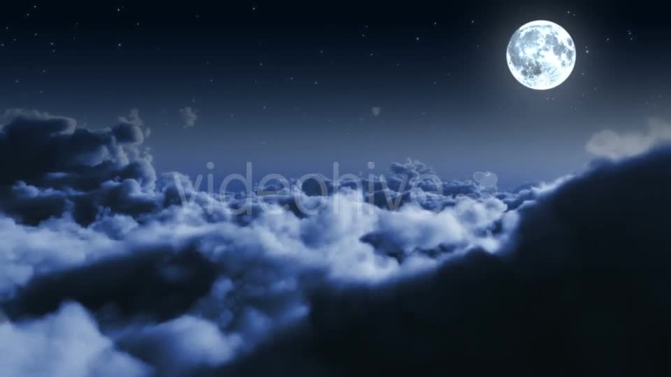 Night Flight Over Clouds with Stars and Moon Videohive 20002107 Motion Graphics Image 1