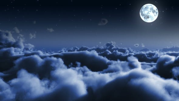 Night Flight Over Clouds with Stars and Moon - Download Videohive 20002107