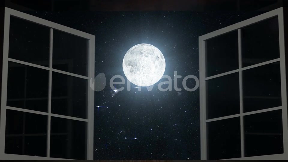 Night Sky and Moon Seen Through Opened Windows Videohive 23271171 Motion Graphics Image 4