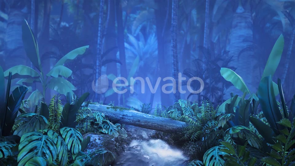 Night Tropical Jungle with a Brook Videohive 23249620 Motion Graphics Image 2