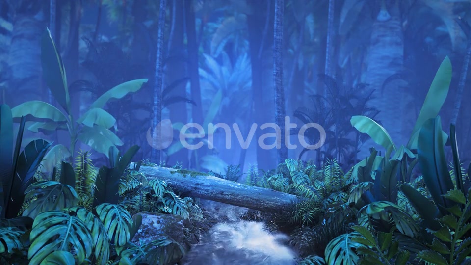 Night Tropical Jungle with a Brook Videohive 23249620 Motion Graphics Image 5