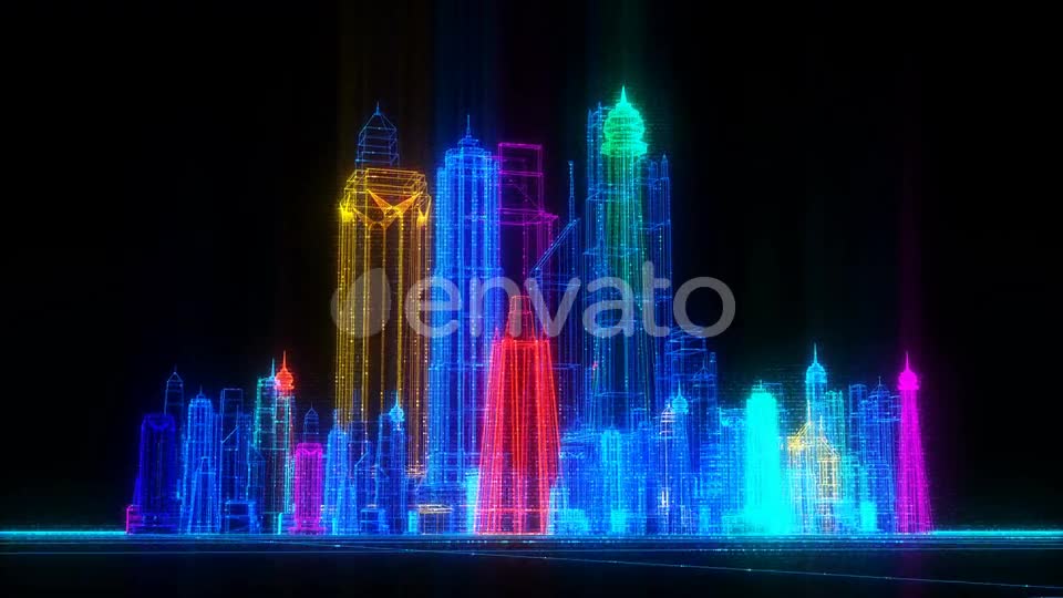 Orbiting Futuristic Digital Colorful City Seamless Loop Videohive 22732078 Motion Graphics Image 1