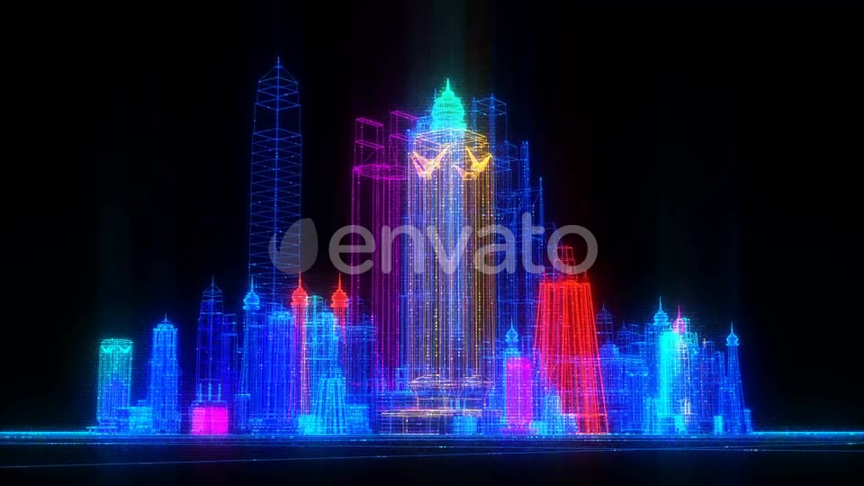 Orbiting Futuristic Digital Colorful City Seamless Loop Videohive 22732078 Motion Graphics Image 2