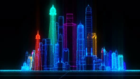 Orbiting Futuristic Digital Colorful City Seamless Loop - Download 22732078 Videohive