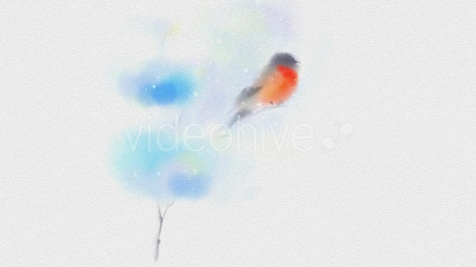 Painted In Watercolor Christmas Card With Bullfinch Videohive 18974945 Motion Graphics Image 5