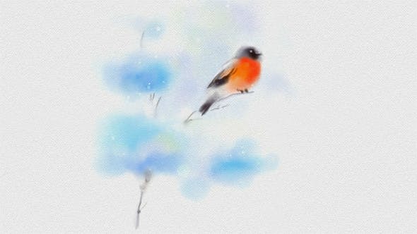 Painted In Watercolor Christmas Card With Bullfinch - Download 18974945 Videohive