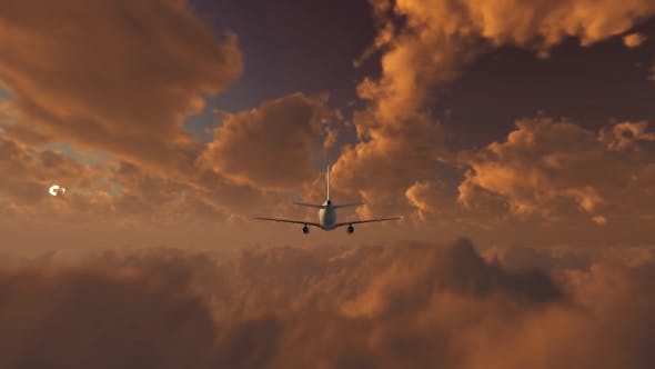 Plane Takes Off At Sunset - Download Videohive 21408057