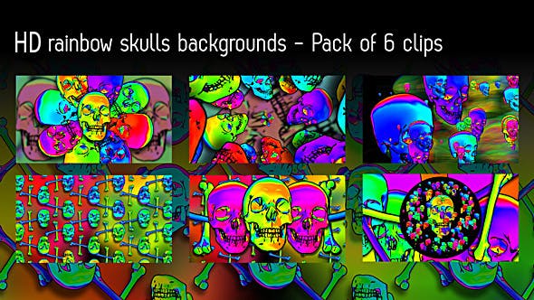 Rainbow Skulls Background Pack Of 6 Videos - Videohive 20306683 Download