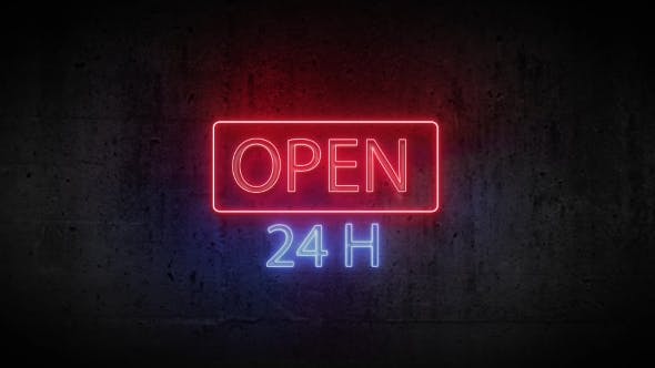 Red blue Neon Sign Open 24 Hours - 20012967 Videohive Download