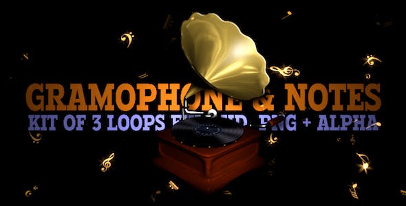 Retro Gramophone & Flying Notes Pack of 3 - Download 5017174 Videohive