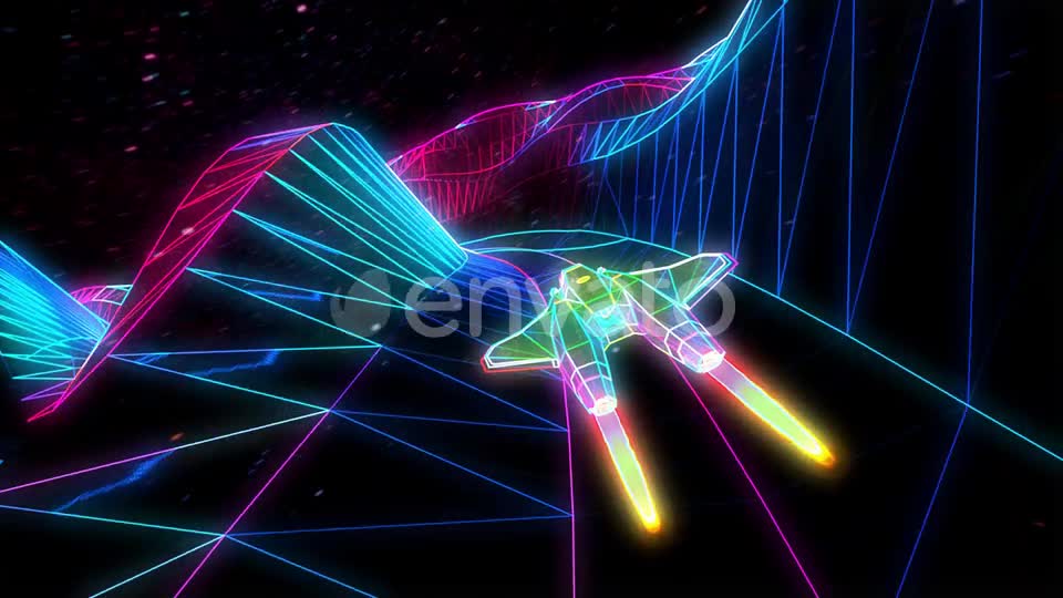 Retro Neon Spaceship Flying Through The Mountains Videohive 22568894 Motion Graphics Image 1