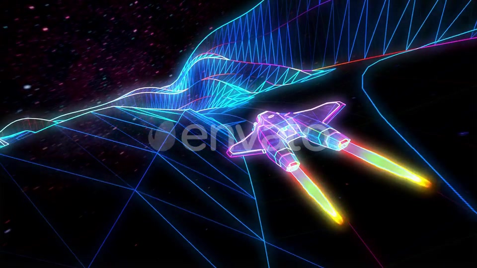 Retro Neon Spaceship Flying Through The Mountains Videohive 22568894 Motion Graphics Image 4