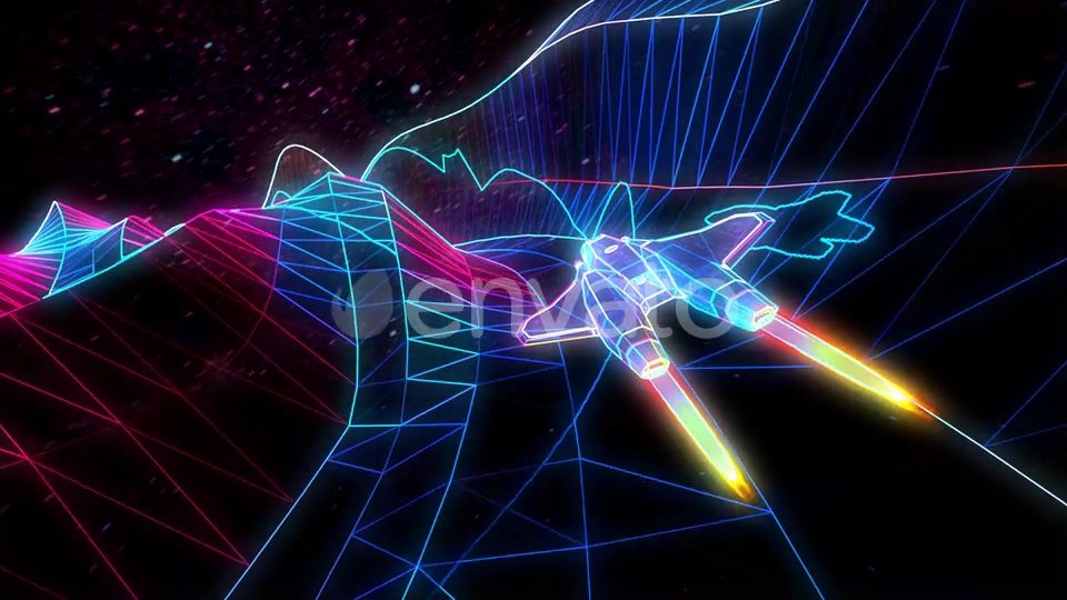 Retro Neon Spaceship Flying Through The Mountains Videohive 22568894 Motion Graphics Image 5