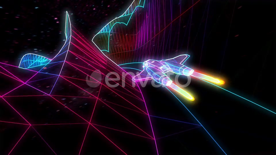 Retro Neon Spaceship Flying Through The Mountains Videohive 22568894 Motion Graphics Image 6