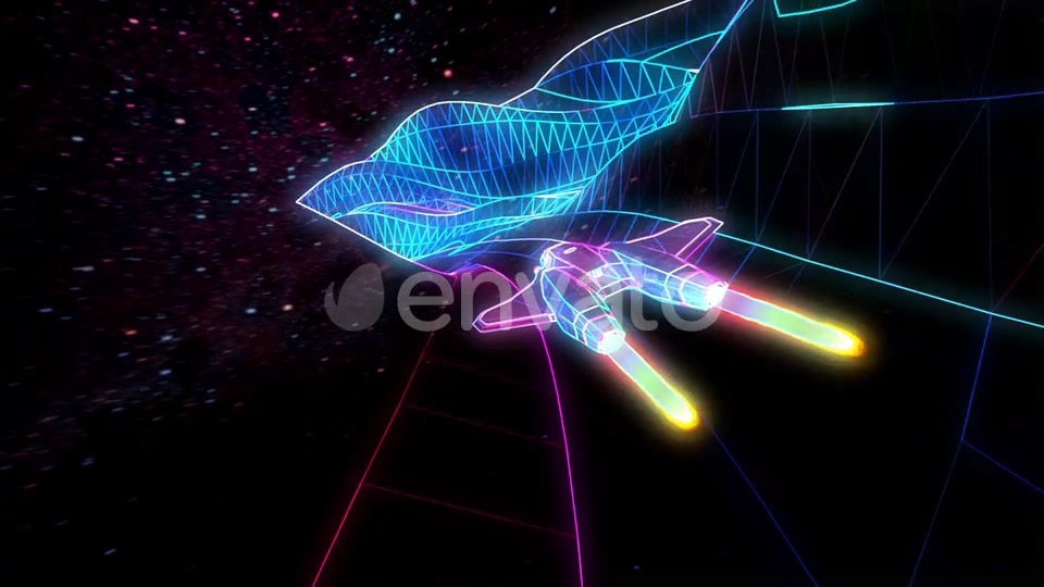 Retro Neon Spaceship Flying Through The Mountains Videohive 22568894 Motion Graphics Image 7