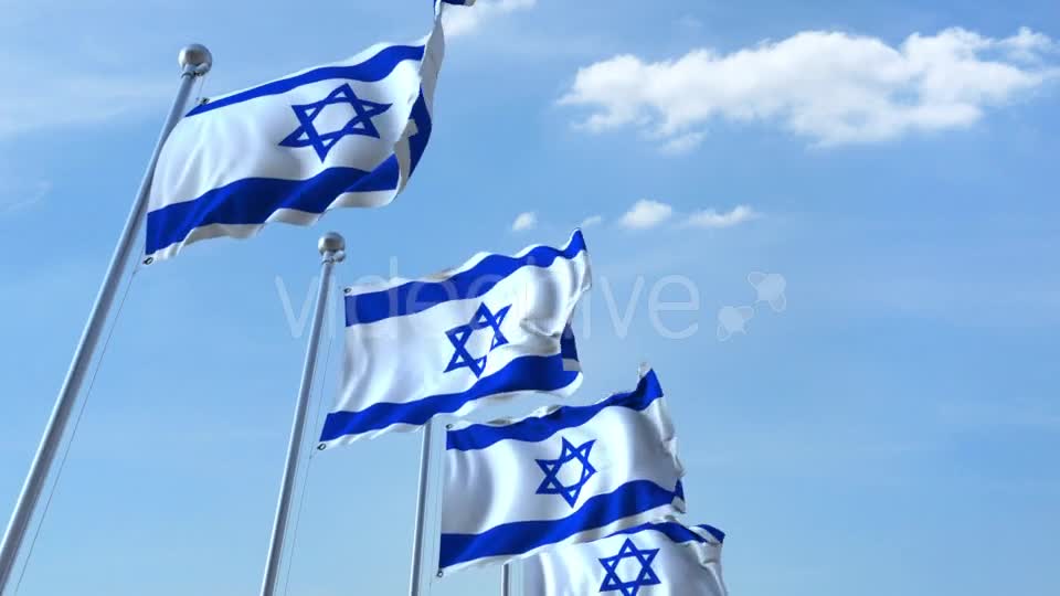 Row of Waving Flags of Israel Agaist Blue Sky Videohive 20621236 Motion Graphics Image 1