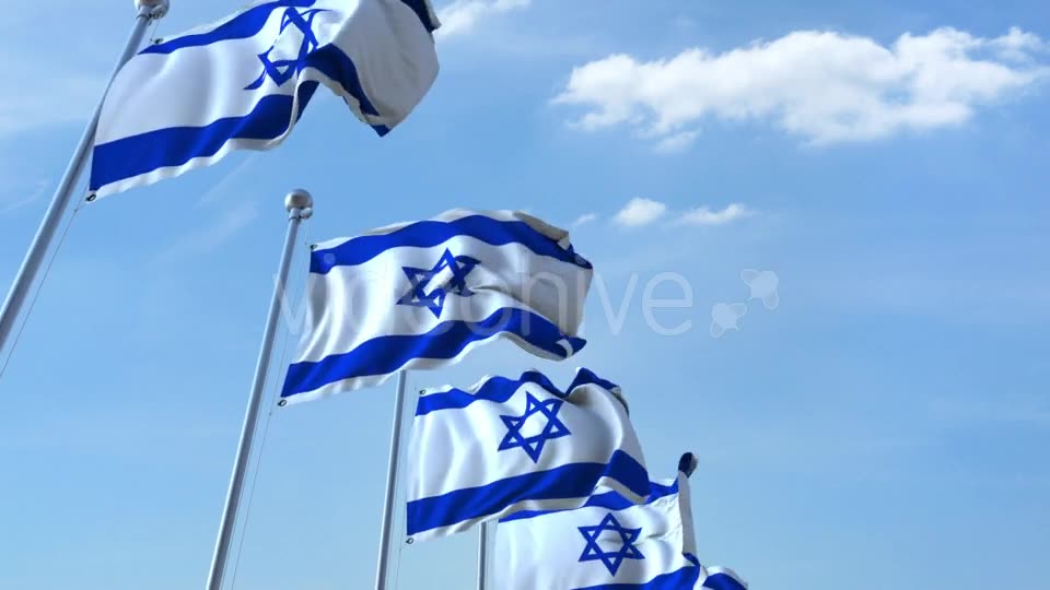 Row of Waving Flags of Israel Agaist Blue Sky Videohive 20621236 Motion Graphics Image 2