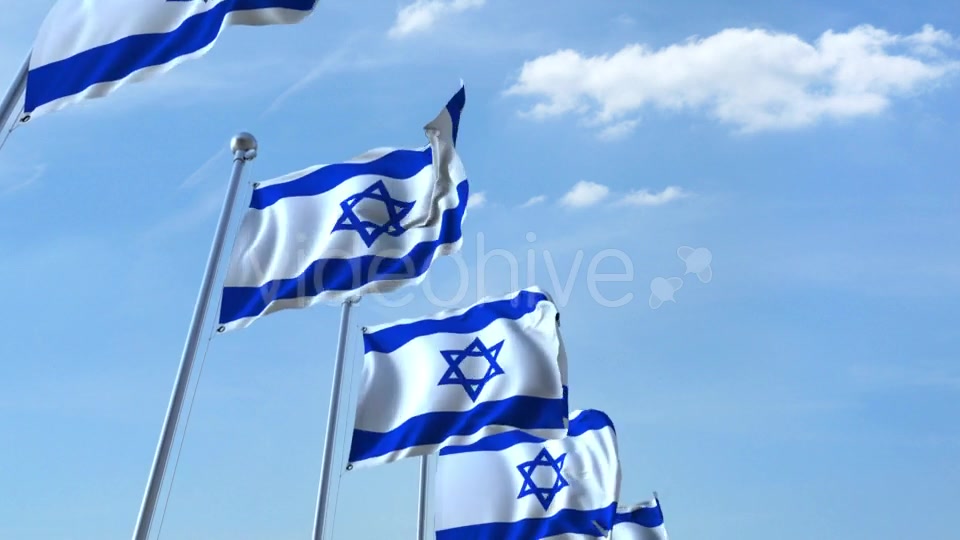 Row of Waving Flags of Israel Agaist Blue Sky Videohive 20621236 Motion Graphics Image 3