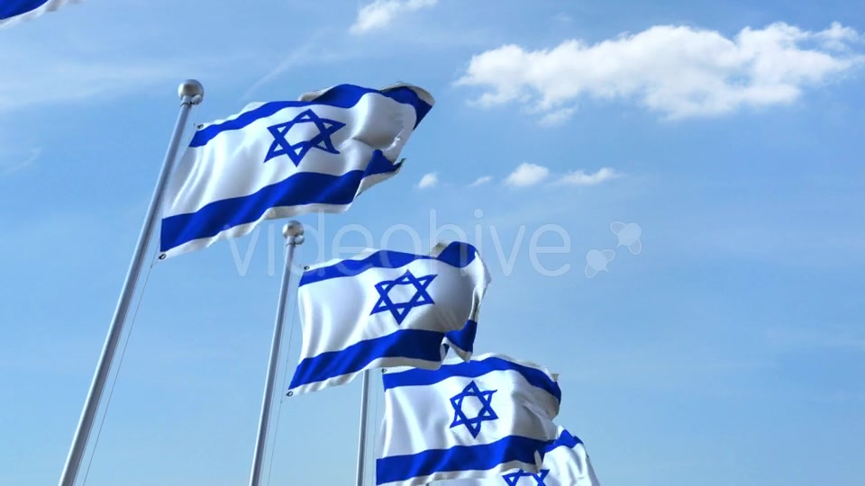 Row of Waving Flags of Israel Agaist Blue Sky Videohive 20621236 Motion Graphics Image 4
