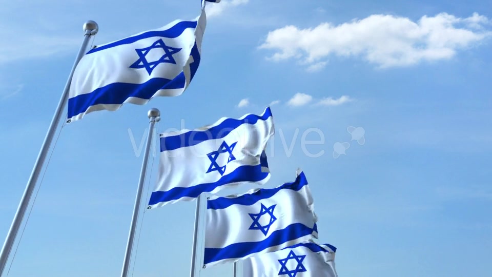 Row of Waving Flags of Israel Agaist Blue Sky Videohive 20621236 Motion Graphics Image 5