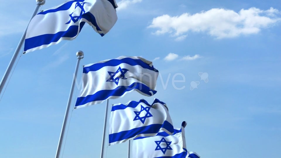 Row of Waving Flags of Israel Agaist Blue Sky Videohive 20621236 Motion Graphics Image 6