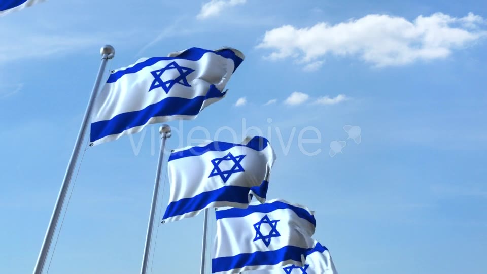 Row of Waving Flags of Israel Agaist Blue Sky Videohive 20621236 Motion Graphics Image 8