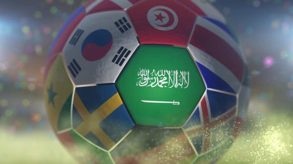 Saudi Arabia Flag on a Soccer Ball Football Fly with Particles - Download 21862215 Videohive