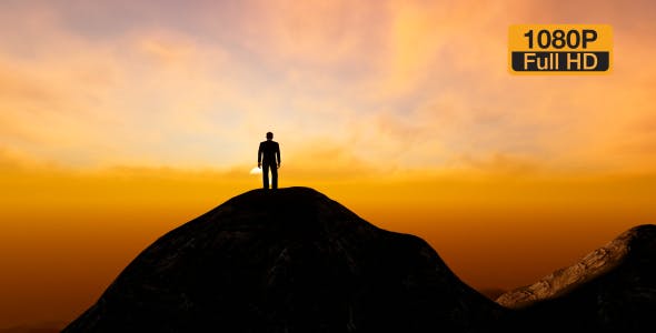Silhouette Businessman on top of Mountain - Videohive Download 19571134