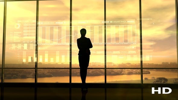 Silhouette Of Business Woman And Stock Exchange Infographics HD - 22811595 Videohive Download