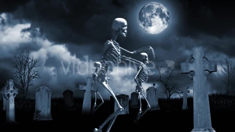 Skeletons Walking Through The Cemetery Videohive 17331375 Motion Graphics Image 1