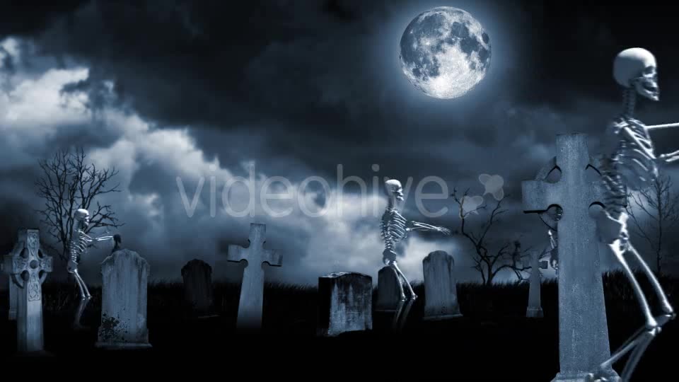 Skeletons Walking Through The Cemetery Videohive 17331375 Motion Graphics Image 2