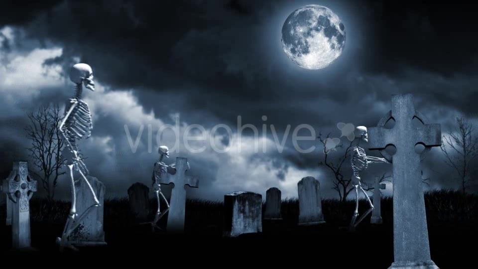 Skeletons Walking Through The Cemetery Videohive 17331375 Motion Graphics Image 3