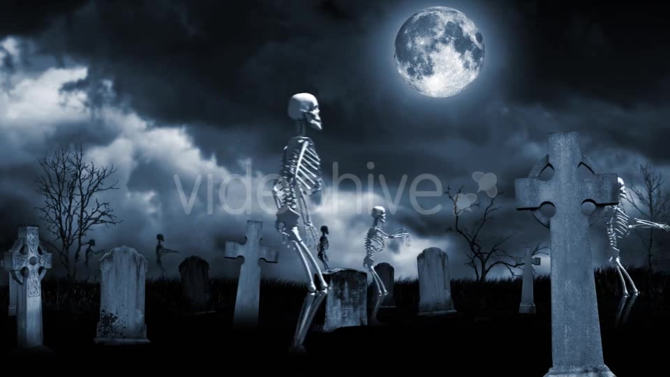 Skeletons Walking Through The Cemetery Videohive 17331375 Motion Graphics Image 4